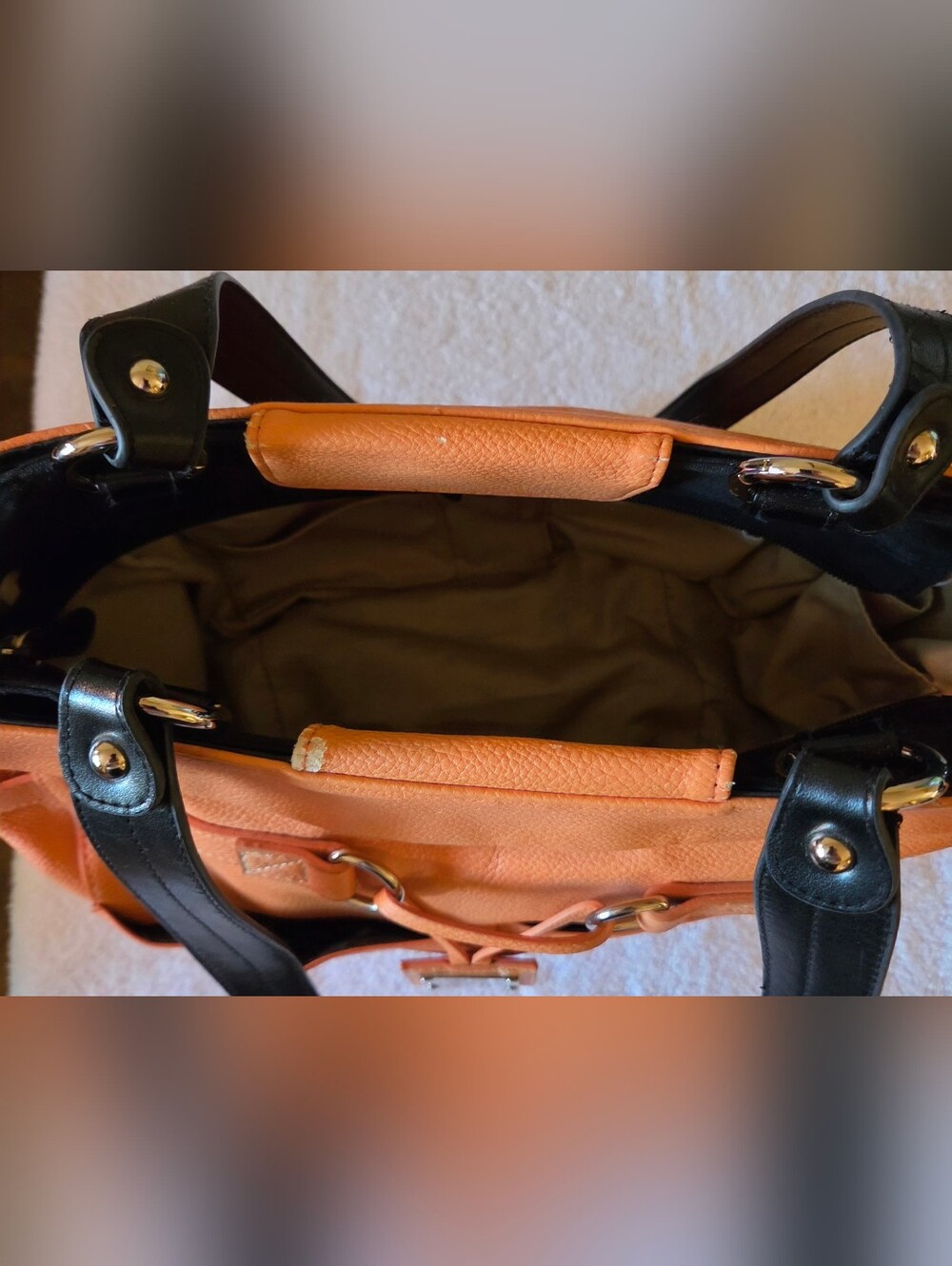 MICHE Orange Faux Leather Tote Bag with Black Handles - Picture 7 of 8